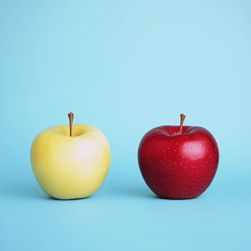 A Honeycrisp apple next to a green apple, highlighting differences in color and texture.