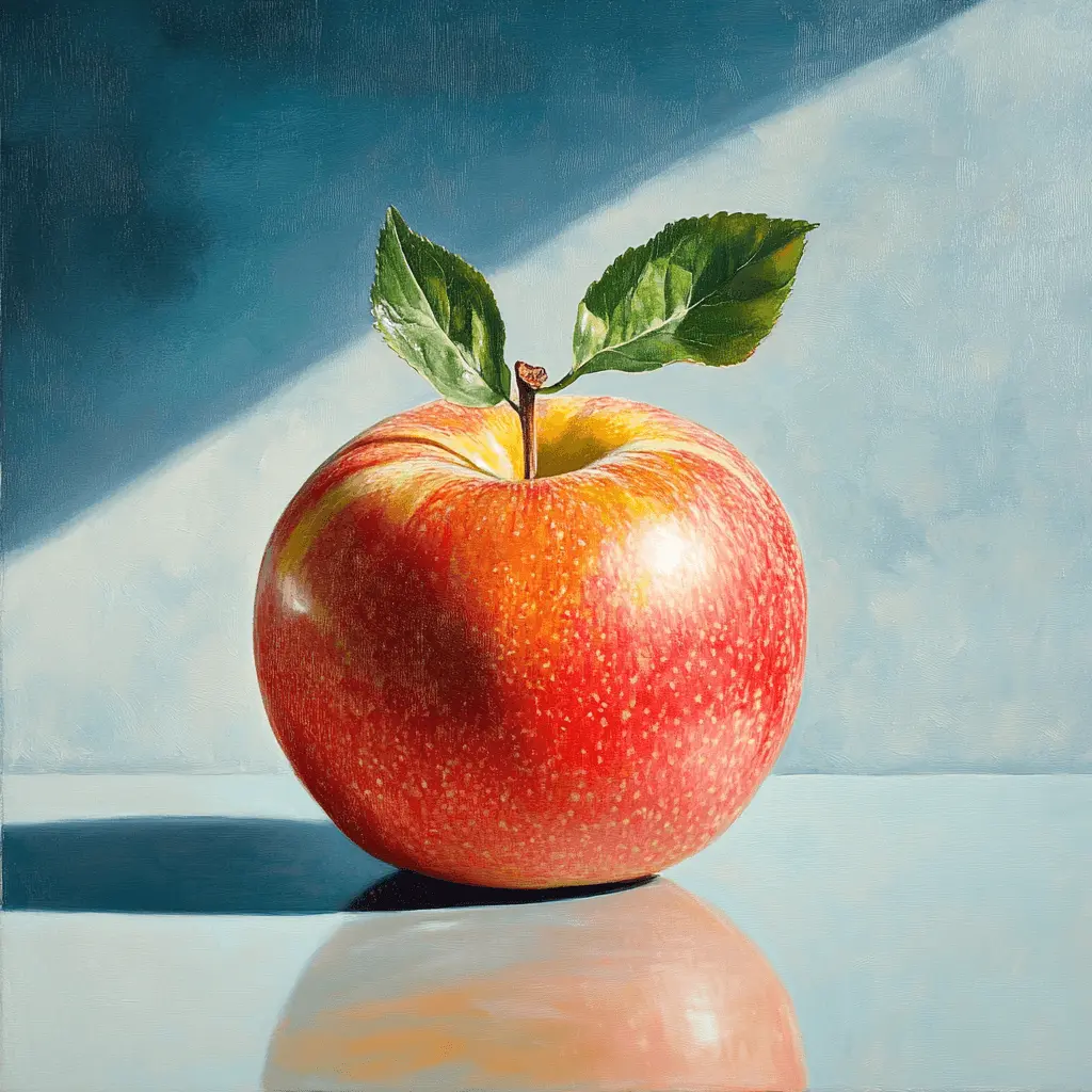 A single Honeycrisp apple with a red and yellow skin, sitting on a surface.