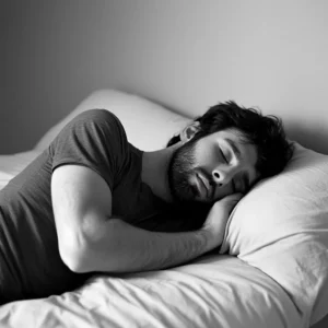 A boy peacefully sleeping in a bed.